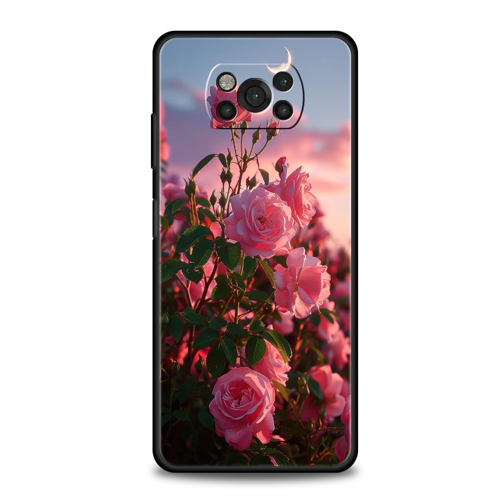 Phone Case For Xiaomi Poco X6 X5 X4 Pro 5G X3 NFC F5 F4 M5 M4 M3 F3 GT C51 C50 C55 Soft Black Cover Beautiful Red Rose Flowers