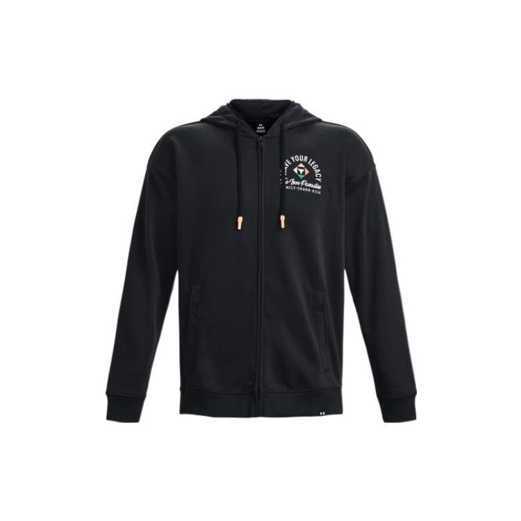 Under Armour Bluza z kapturem w stylu amerykańskim z nadrukiem literowym i kapturem zapinanym na zamek, bluza z długim rękawem dla mężczyzn, czarna 1377436-001