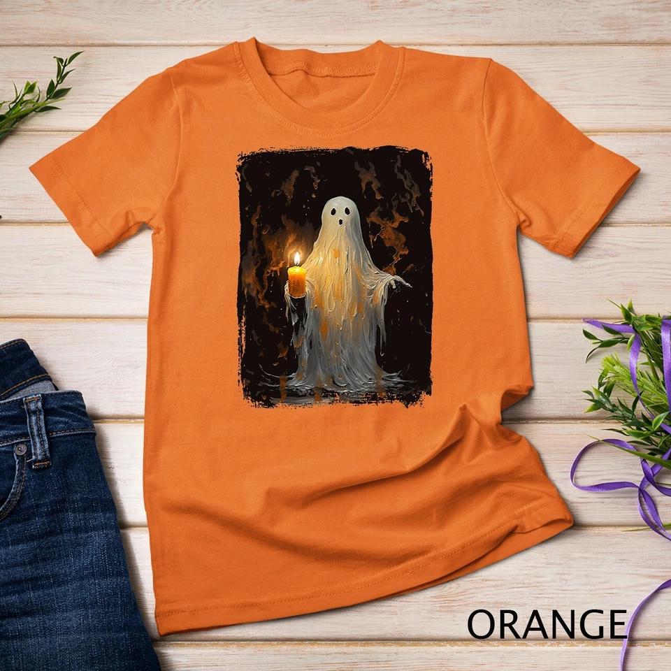 Cute Ghost Holding Candle Funny Halloween Gothic Vintage T-Shirt Unisex T-shirt 6 M