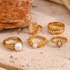 E.B.belle Elegant Imitation Pearl Series Rings 5 Style Stainless Steel Gold Plated Waterproof Hypoallergenic For Women