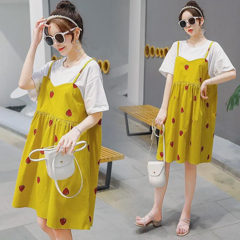 Summer 2023 Loose-Fit Maternity Dresses - Celebrity Style, Medium To Long Length, Belly-Covering Design