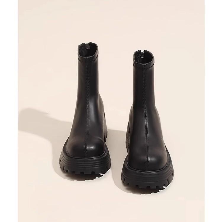 Combat Boots for Women Chunky Heel Platform Lug Sole Ankle Boots Shoes With Zipper Women's Comfortable Anti-Slip PU Leather Walking Chelsea Booties