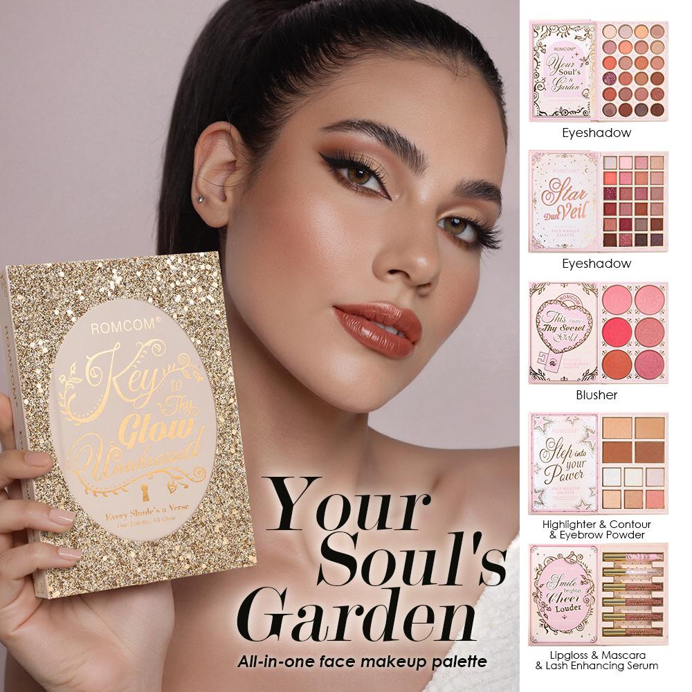 ROMCOM Key to Thy Glow Ongeoefend Alles-in-één Make-up Boek Palet Oogschaduw Blusher Highlighter Contour Wenkbrauwpoeder Lipgloss en Mascara Cadeauset