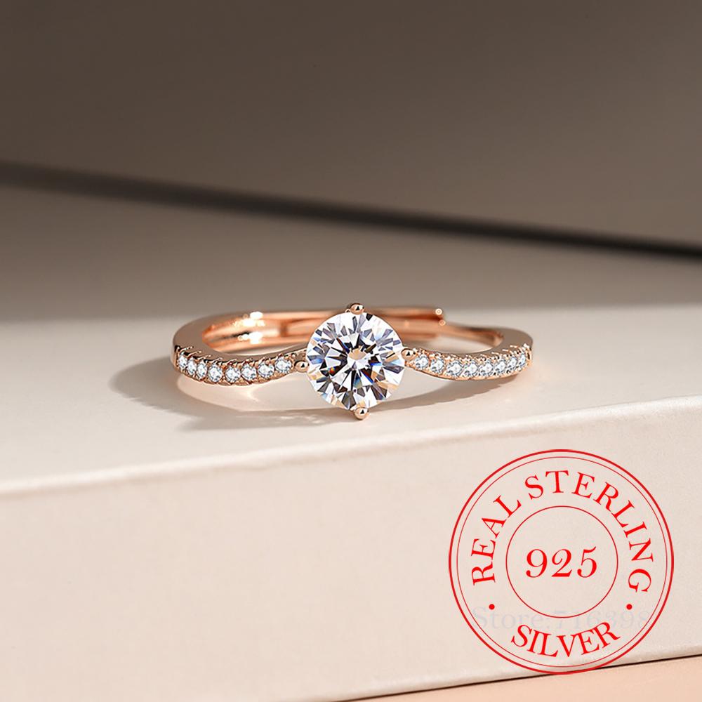 

925 Sterling Silver Jewelry 18K Gold Plated Crystal Finger Rings for Women Wedding Party Jewelry for Girls Friend Gift resizable