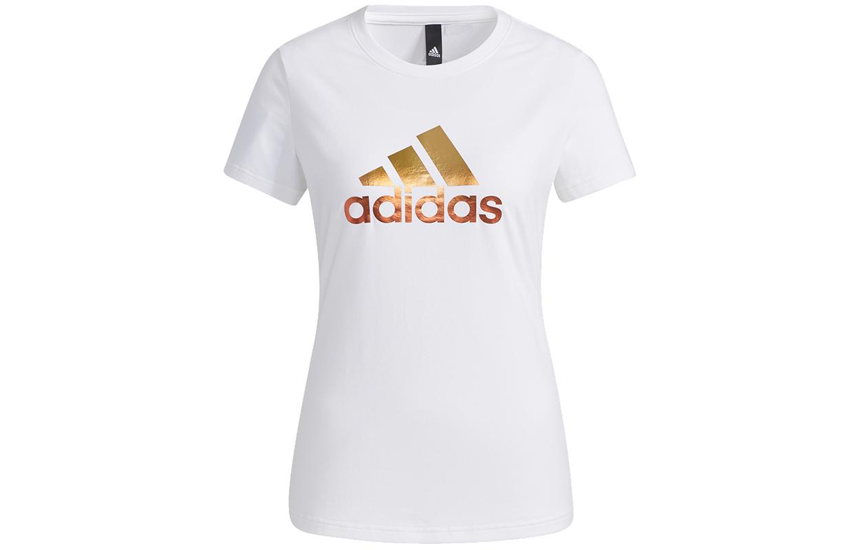Adidas T Shirts Women s White Crew Neck Moderate Straight Fit GP0683 S