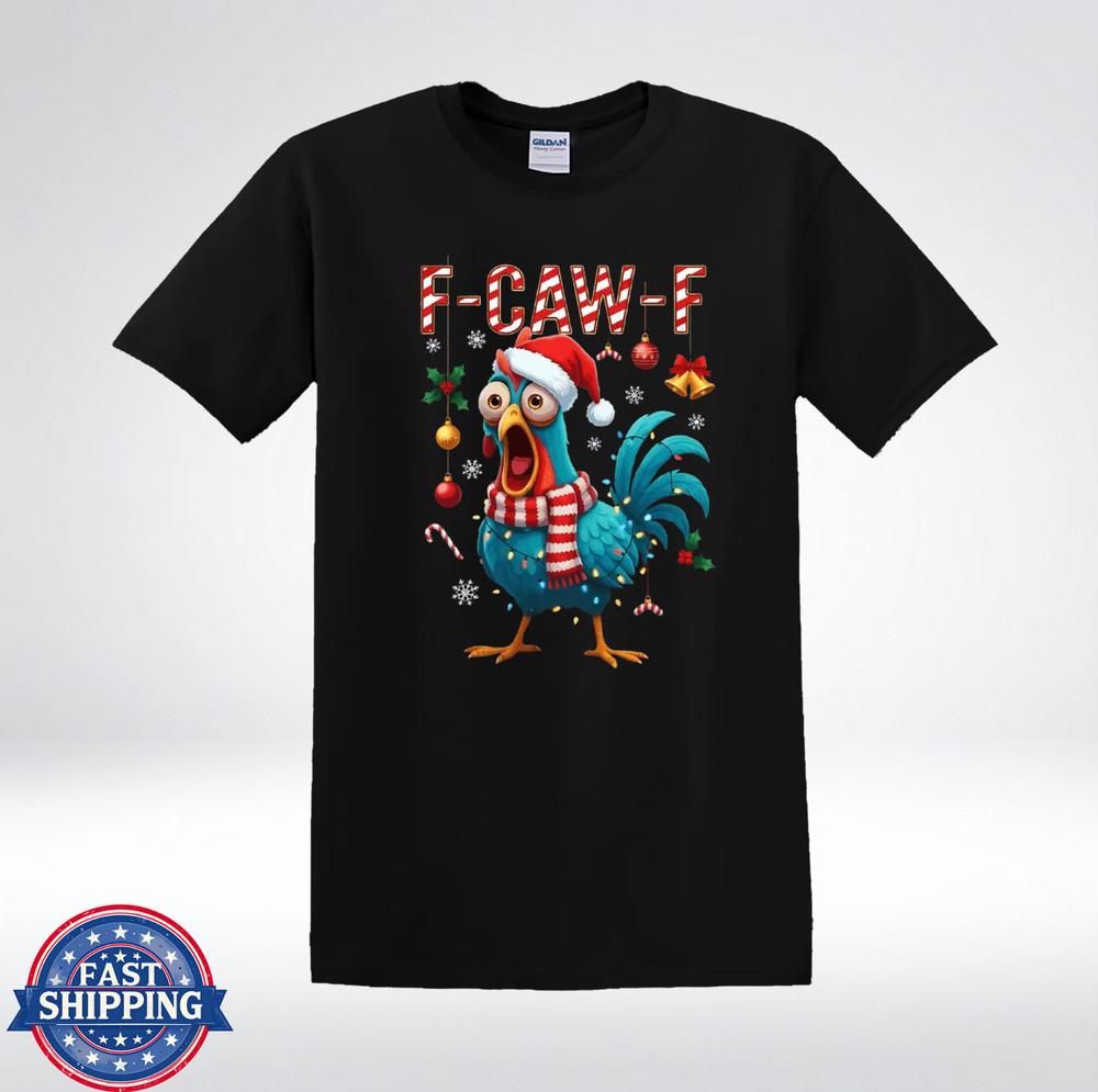 Funny Christmas Chicken F-CAW-F Holiday Cartoon Graphic T-Shirt 3XL