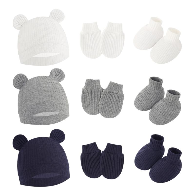 No Scratch Mittens Socks Nursery Hat Baby Mittens Cotton Gloves Hat Footwear Breathable Gloves for Boys Girls