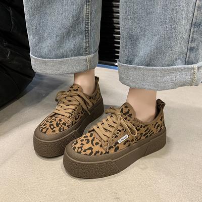 Fashion Women's Shoes 2024 Fashion Front Lace-up Women's Vulcanize Shoes New Leopard Print Breathable Round Head Ladies Casual Shoes