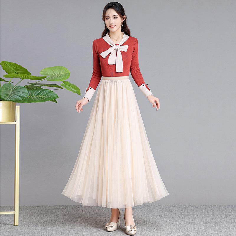 Women's High-Waist Mid-Length Pleated Mesh Skirt