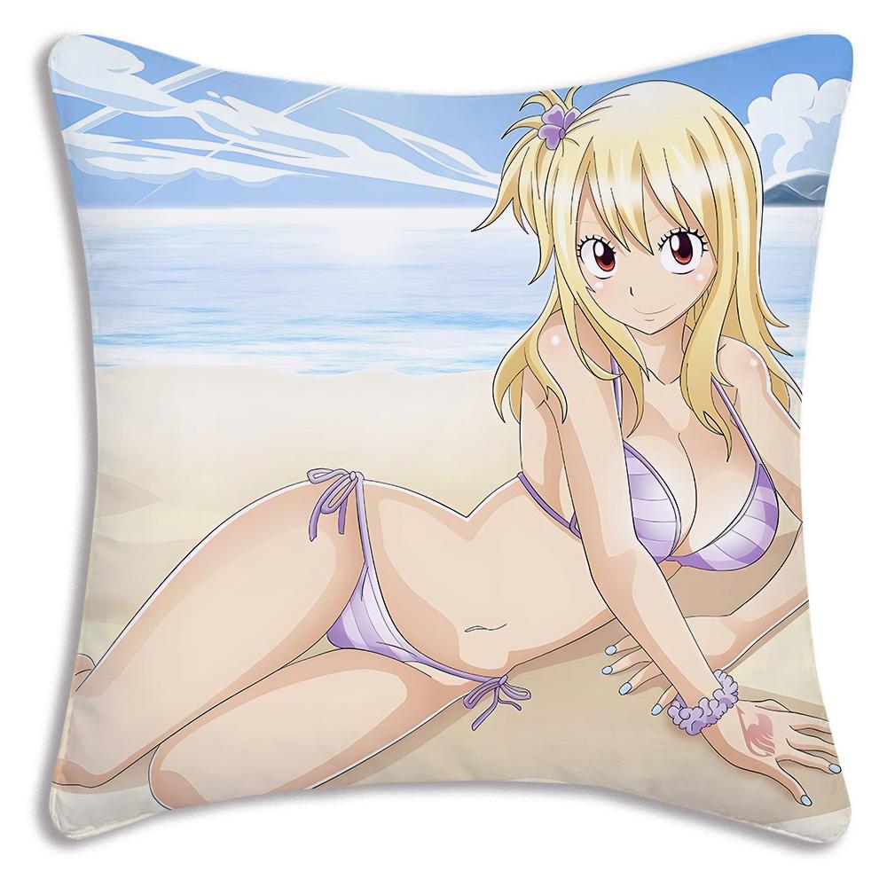 Anime Fairys tails Pillow Covers Cartoon Sofa Decorative Home Double-sided Printing Short Plush Cute Cushion Cover