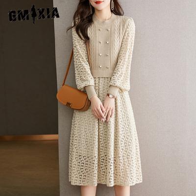 Celebrity Knitted Dress Autumn and Winter Women's Fashion High Waist Long Sweater Dresses