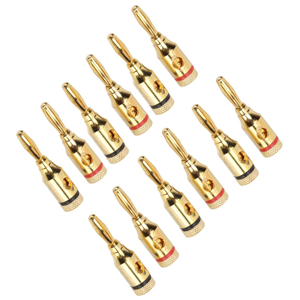 12pcs Gold Plated Speaker Banana Plugs Aluminium Alloy Speaker Connector Open Screw Type Universal for Car