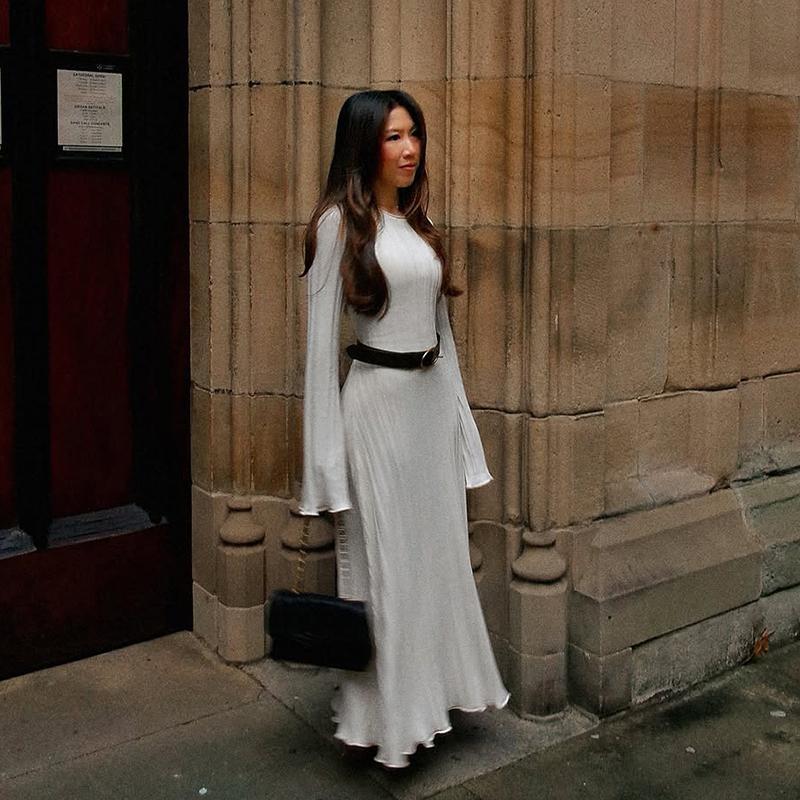 White Knitted Long Dress Women 2026 Spring New Long Sleeve Bandage Loose Casual Dress Streetwear Womens Vestidos