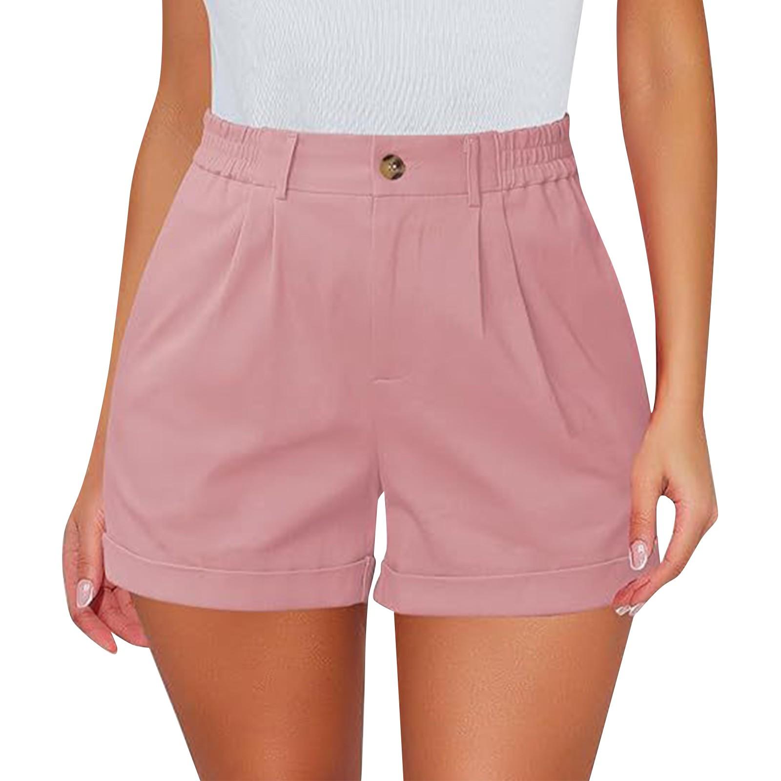 

Женские модные сексуальные повседневные хлопковые эластичные шорты с высокой талией, одинарный хлопок, саржа, плиссированные летние шорты три четверти с карманами XXL розовый