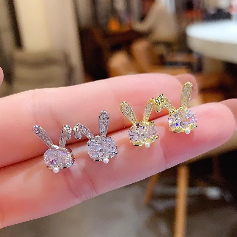 Cute Rabbit Stud Earrings with Round Imitation Pearl Gold Color/Silver Color Exquisite Ear Accessories for Women Jewelry