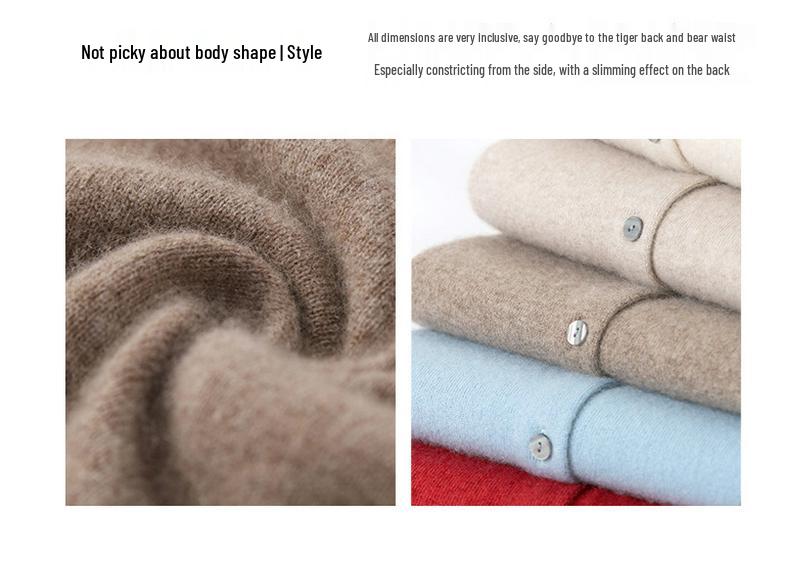 Women's Cashmere Cardigan: Round Neck, Loose-Fit, Multi-Button, Slimming Solid Color Sweater