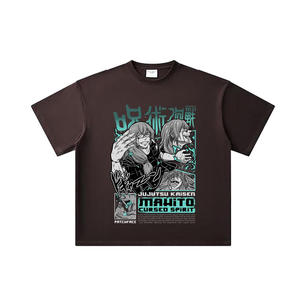 260 GSM Double Yarn 32 Count 100% Cotton Jujutsu Kaisen V63 Mahito Print Unisex Heavy Cotton T Shirt