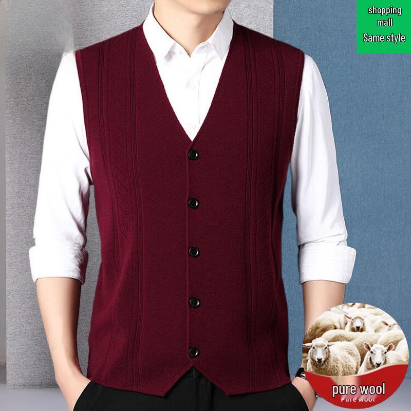 

Мужской шерстяной жилет-кардиган: Без рукавов, Утеплённый, для Осени/Зимы - Деловой Повседневный Стиль для Среднего и Пожилого возраста 170/L for 120-135 lbs