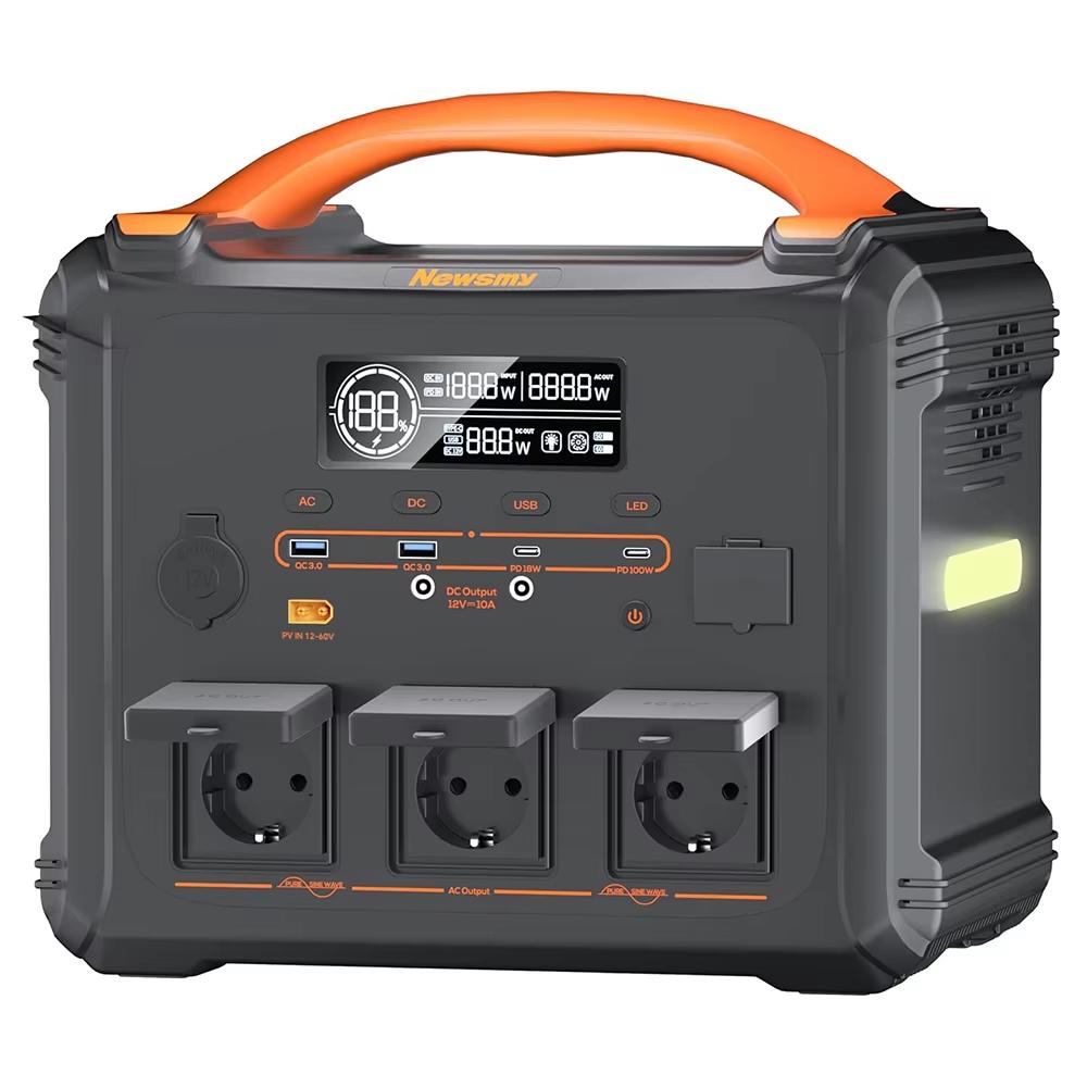 NEWSMY S1210 Station d'énergie portable 2000W, Crête 3000W, Batterie LiMnFePO₄ 1102,5Wh, Charge rapide AC 1300W, Générateur solaire MPPT