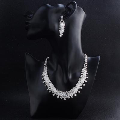 European and American Bride Jewelry Exaggerated Crystal Light Luxury Necklace Earrings Set Niche Design Sense Small Fragrance Necklace Women