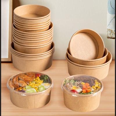 Disposable Kraft Paper Takeaway Bowls with Lids