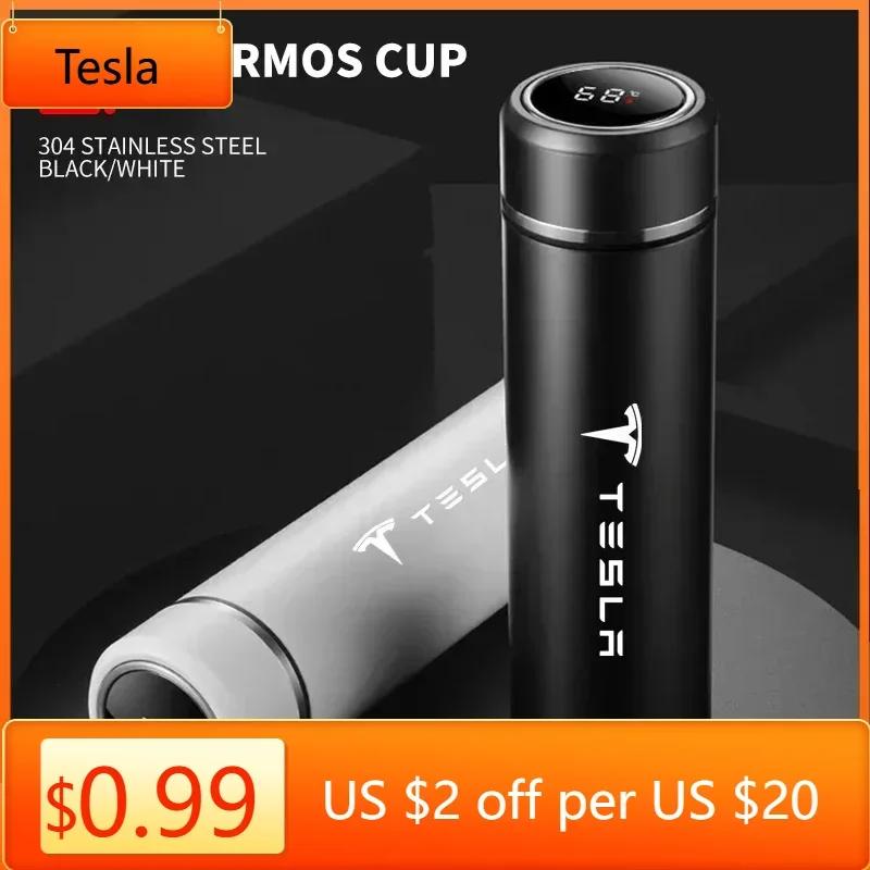 Autoaufkleber Tesla Tragbare Smarte Thermosflasche mit Temperaturanzeige Tasse Für Tesla Model 3 S X Y Stil Roadster Invader Coil
