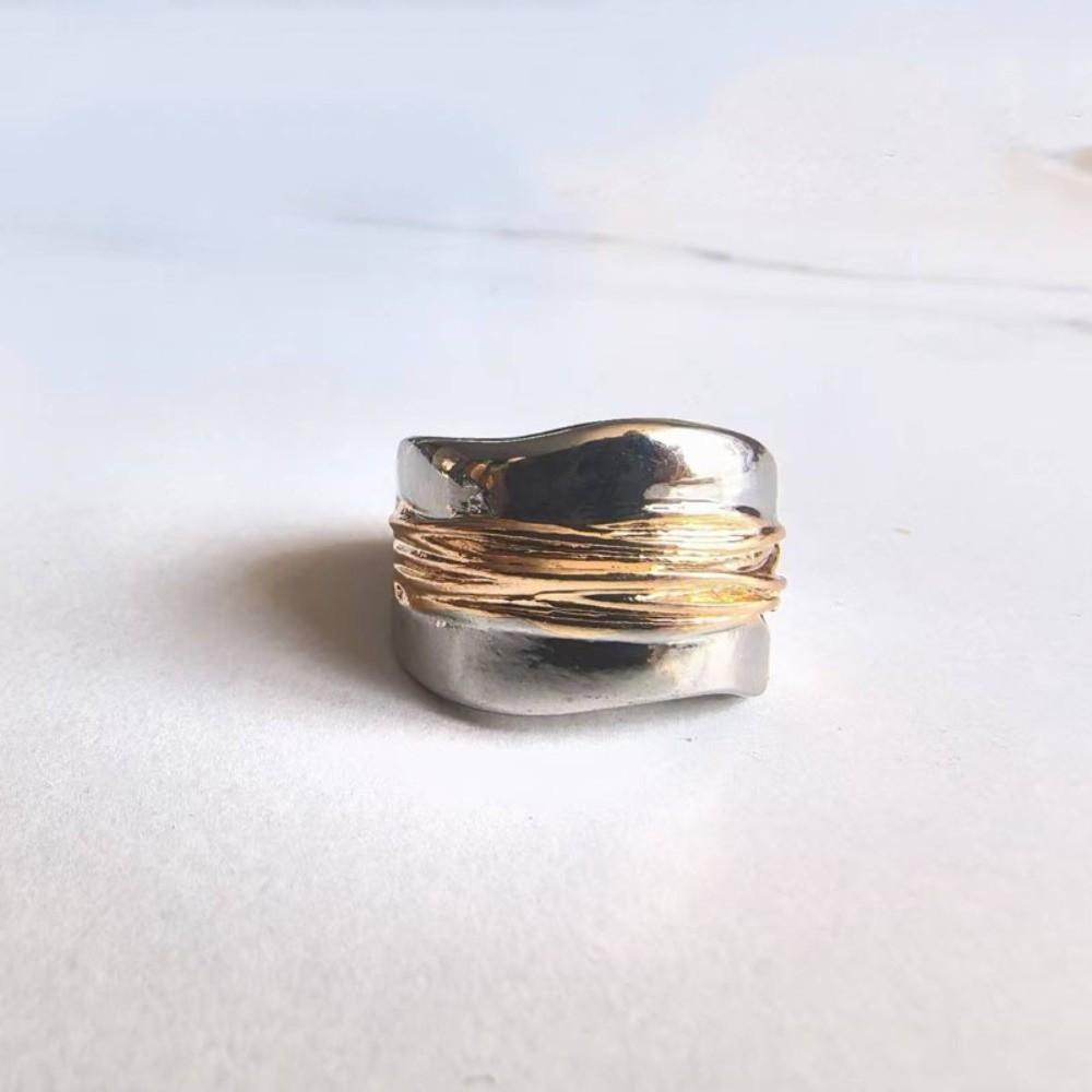 Engraved Line Two-tone Ring Double Layer Punk Style Ring Holiday Accessories