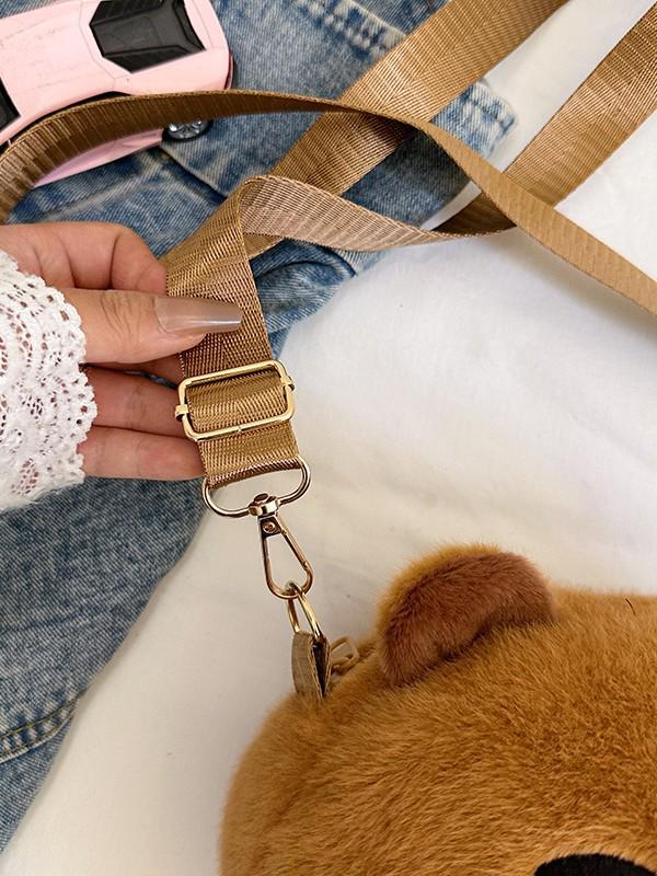 2025 Creative Cute Cartoon Plush Crossbody Doll Bag – Soft, Retractable, Round Shoulder Bag