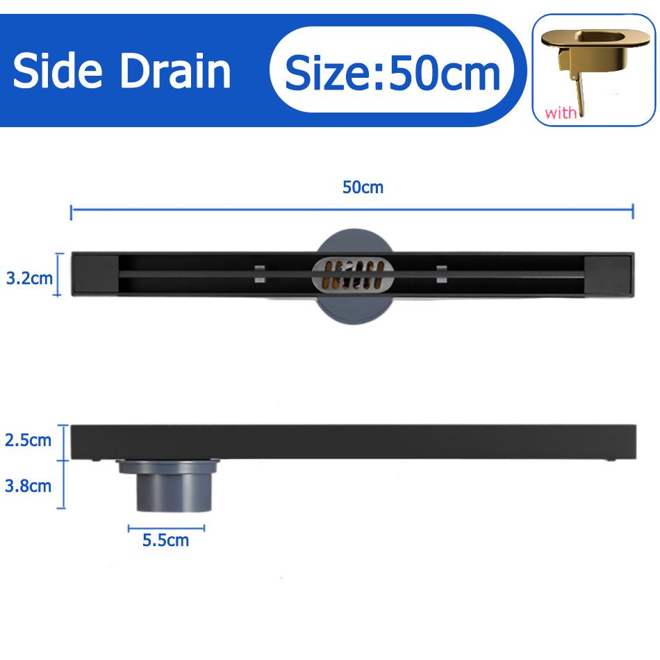 Black Floor Drain 30 40 50cm Kitchen WC Bathroom Shower Large displacement Linear Drainage Side Floor Drains 304 Stainless Steel