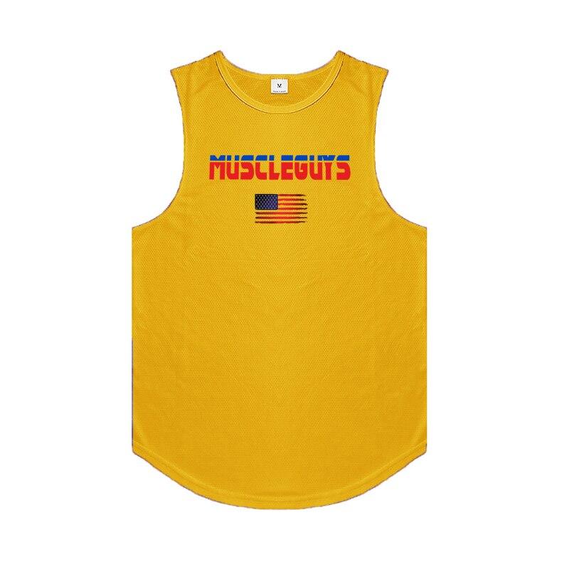 

Muscleguys, летние мужские жилеты для бодибилдинга, удобная баскетбольная футболка без рукавов, майка для фитнеса, спортивная одежда для мужчин, майка с мышцами XXL жёлтый