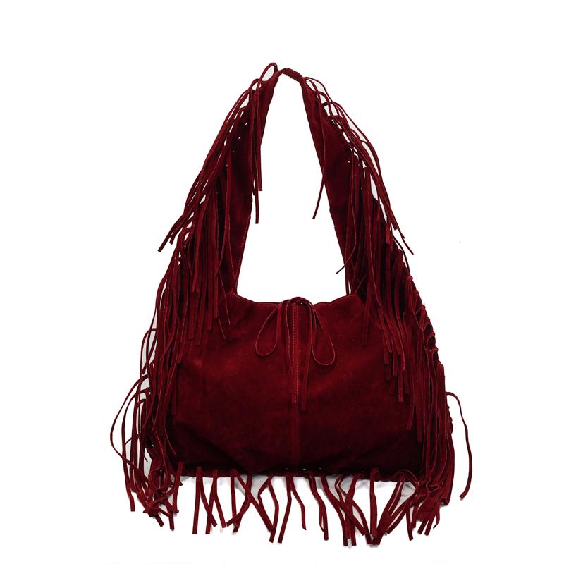 Sense of Luxury High Quality Designer Style Faux Suede Square Shoulder Bags Solid Retro Tassel Women's Handbags 2025 Winter New