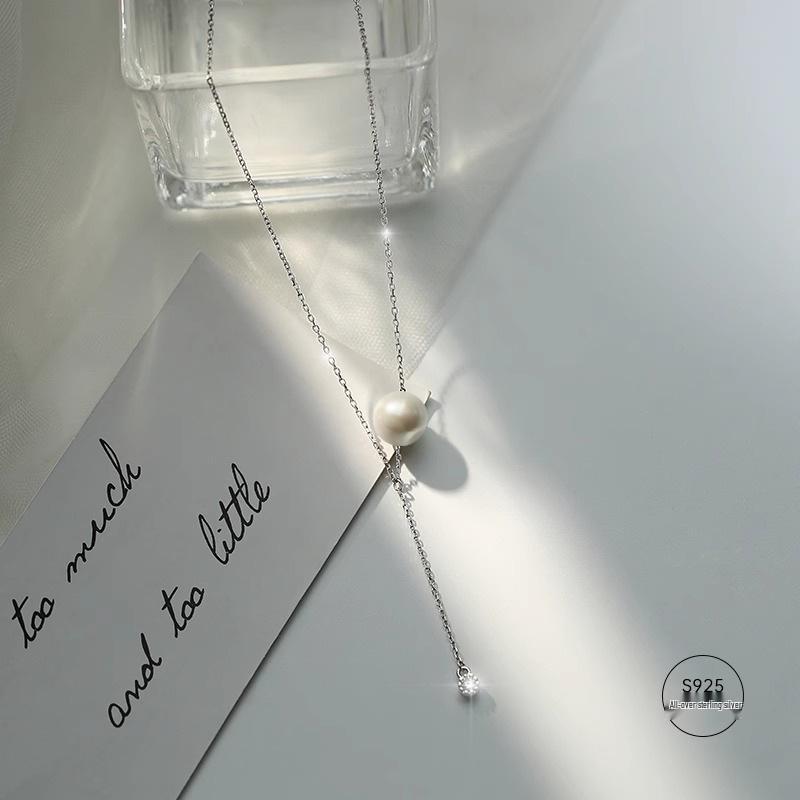 Sterling Silver 925 Sika Pearl Tassel Necklace - Elegant Women's High-End Clavicle Chain