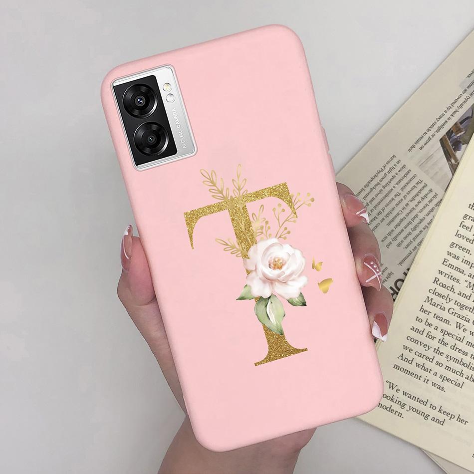 For OPPO A57 4G CPH2387 Cover Flower Letters Soft Silicone Case For OPPO A77 5G Shockproof Shell For Realme V23 5G Fundas Bumper