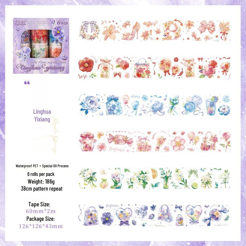 Crimson Dream Series Petal Flower Washi Tape Stickers: Transparent, Waterproof, Adhesive, and Die-cut