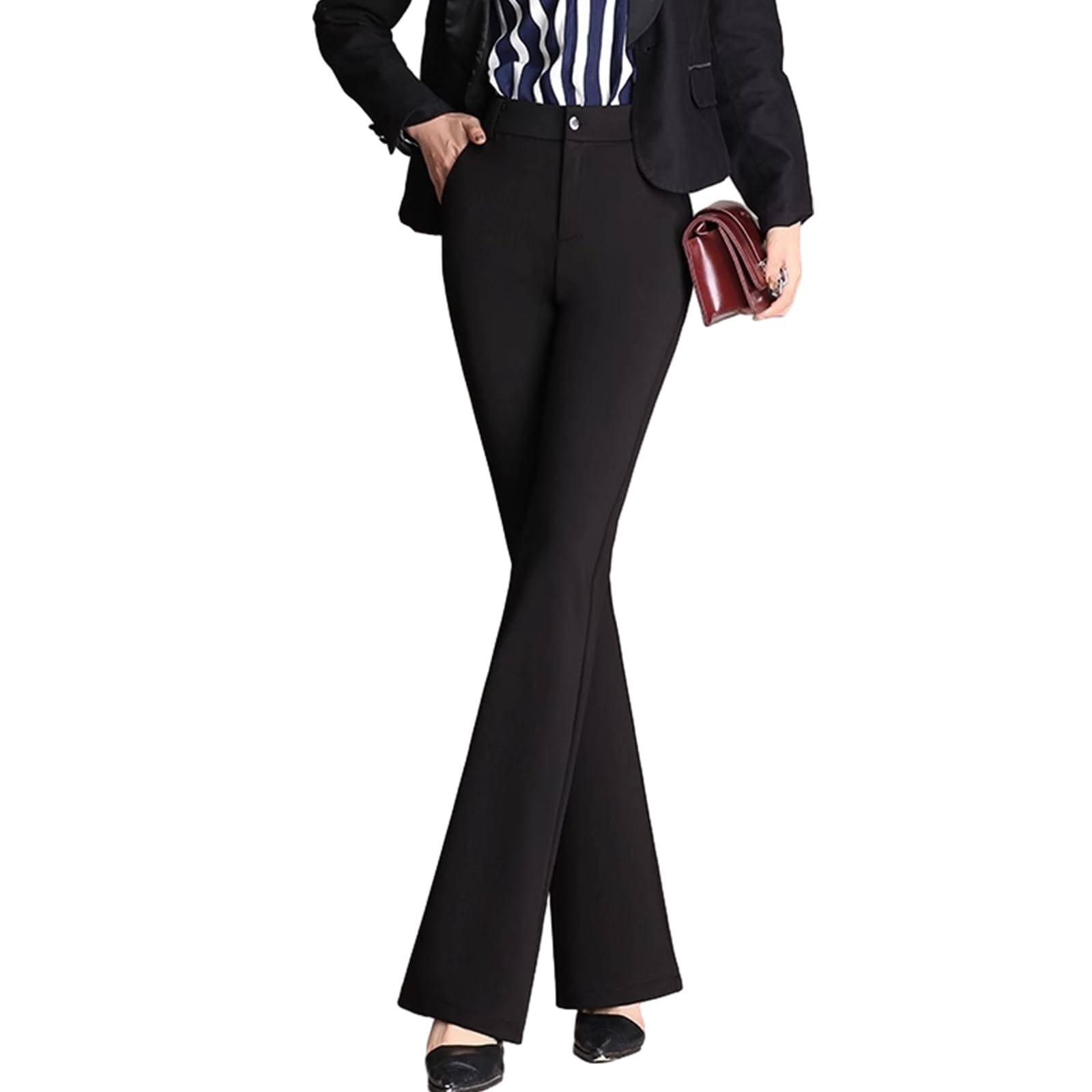 

NONELECEDOLE Костюм Прямой Клеш Ретро Высокая Однотонный На Каждый День Осень Женские Брюки, Брюки, Стиль, Простой, Талия, Стройнящий, Цвет, Модный, чёрный