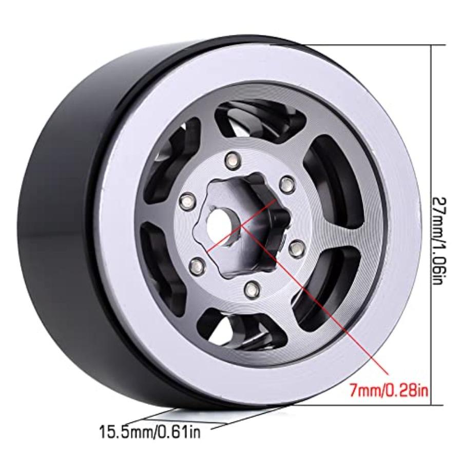 1.0 Wheel Rims RC Metal Beadlock Wheels Rims for All 1/24 Scale Axial SCX24 Deadbolt RC Crawler Car Upgrades Accories
