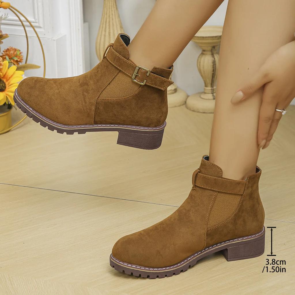 Women's Shoes High Quality Belt Buckle Women's Boots Fashion Plus Size Modern Boots Women Round Toe Naked Boots