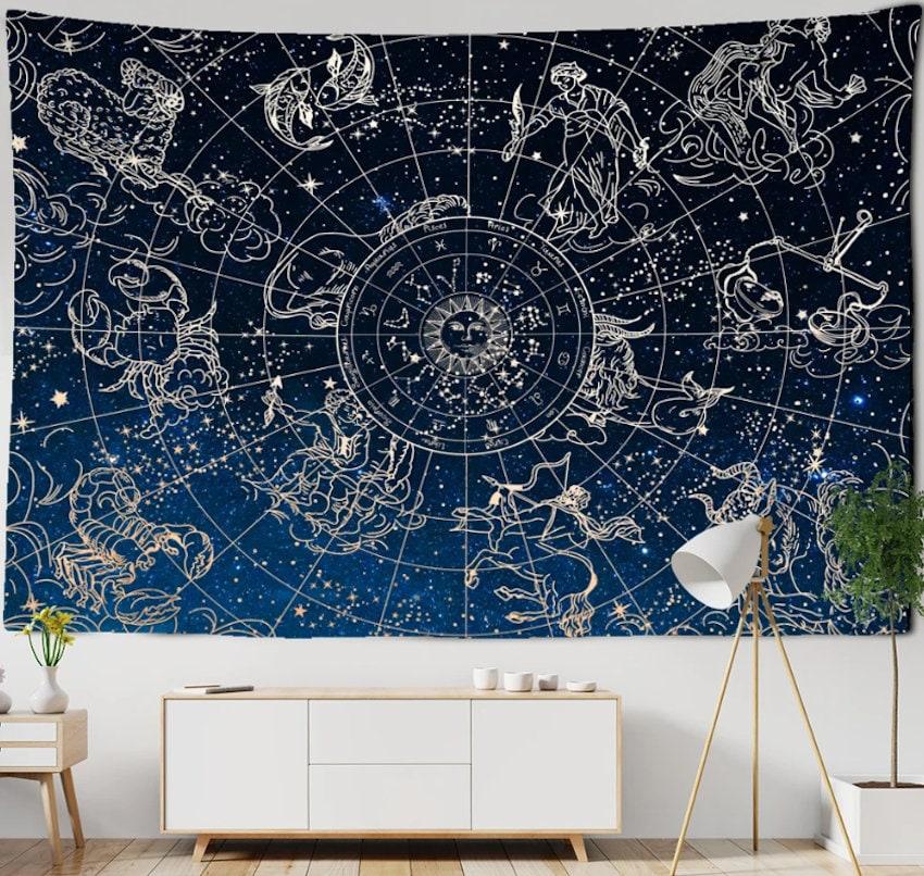 Zodiac Constellation Tapestry Wall Hanging - Mystical Astrology Tapestries for Home Decor - Starry Night Sky Wall Art