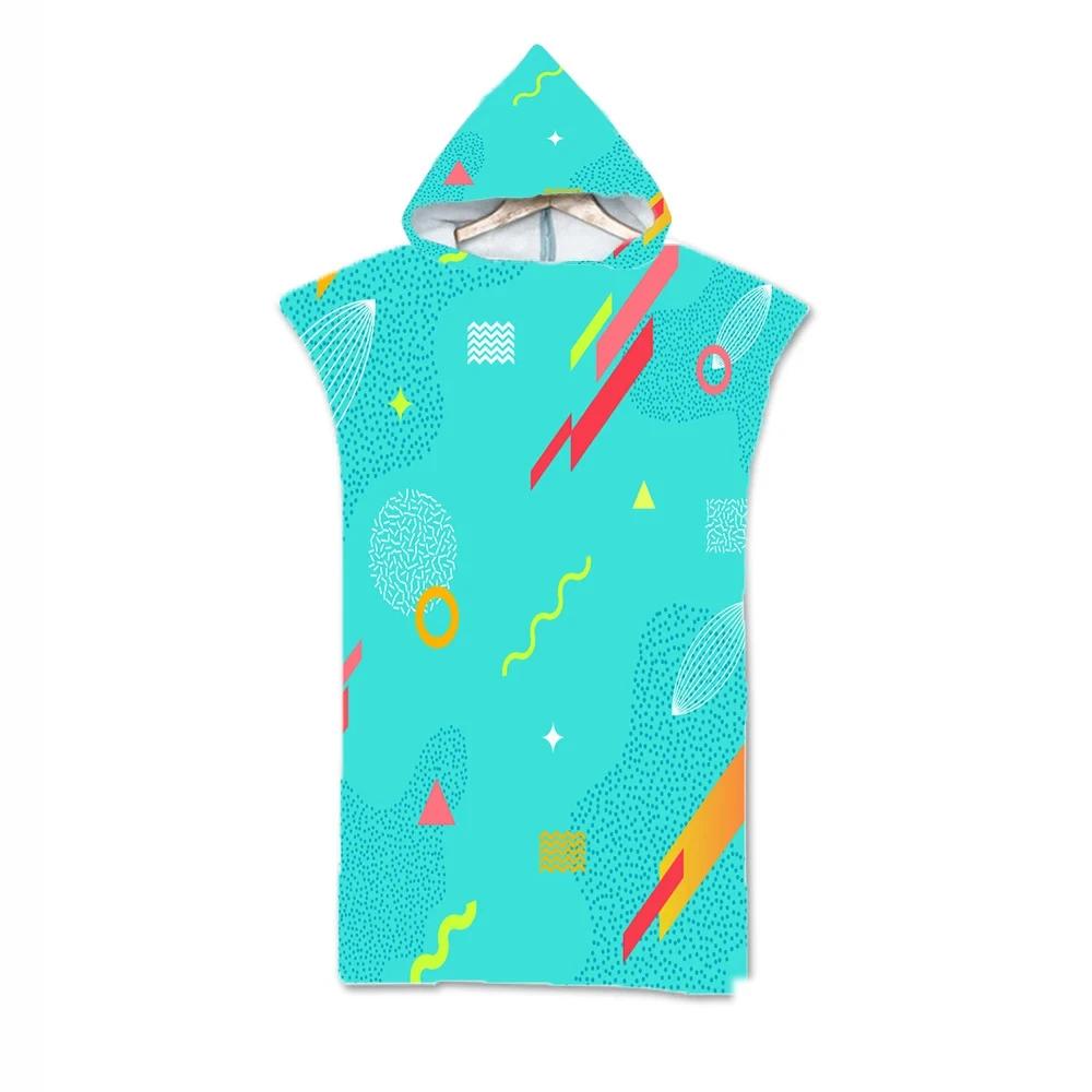 Circle Striped Flower Pattern Microfiber Quick-Drying Beach Towel Adult Kids Hooded Outdoor Soft Swimming Bath Towel Surf Poncho