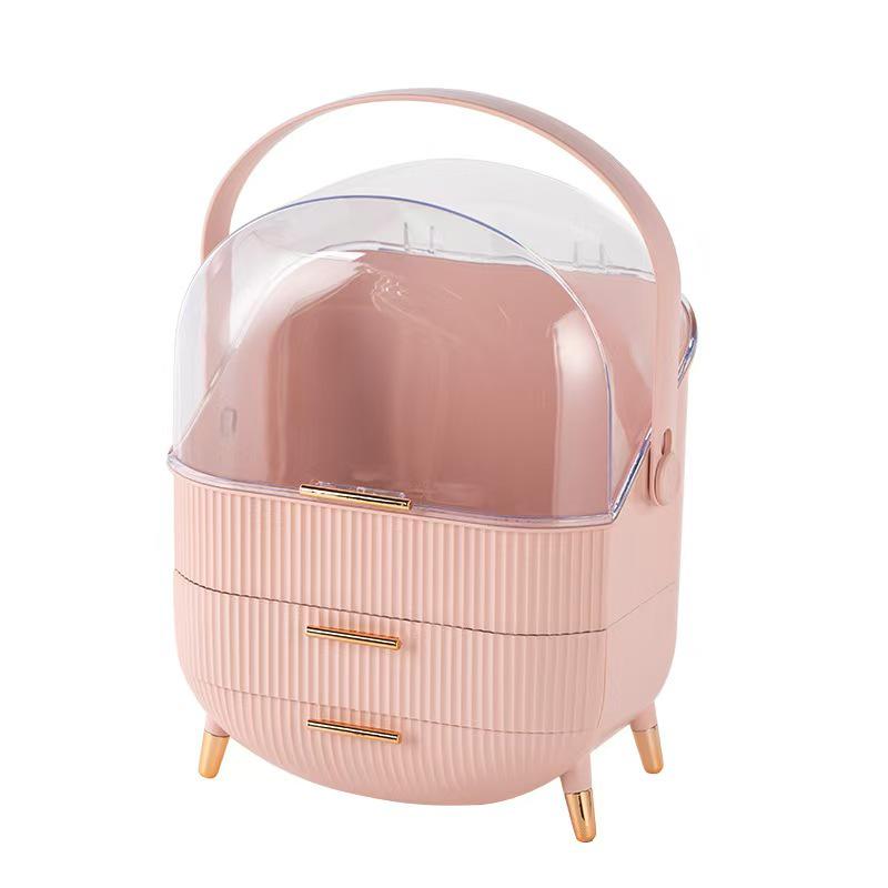 Custom Light Luxury Cosmetic Storage Box: Large Capacity Handheld Lipstick and Mask Organizer.