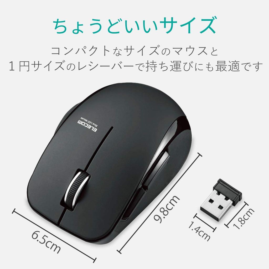 ELECOM Wireless Mouse (Receiver Included), Medium Size, 5 Buttons (BackForward Buttons), Silent, Black, M-FBL01DBXSBK