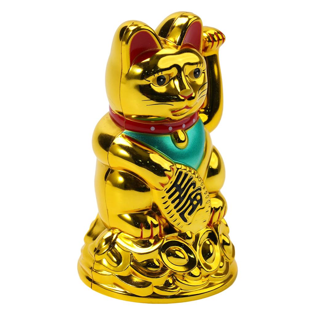 Chinese Lucky Waving Cat Beckoning Maneki Neko Gold Fortune Feng Shui Mascot Bringing Wealth-Good Fortune For Home Office Decor