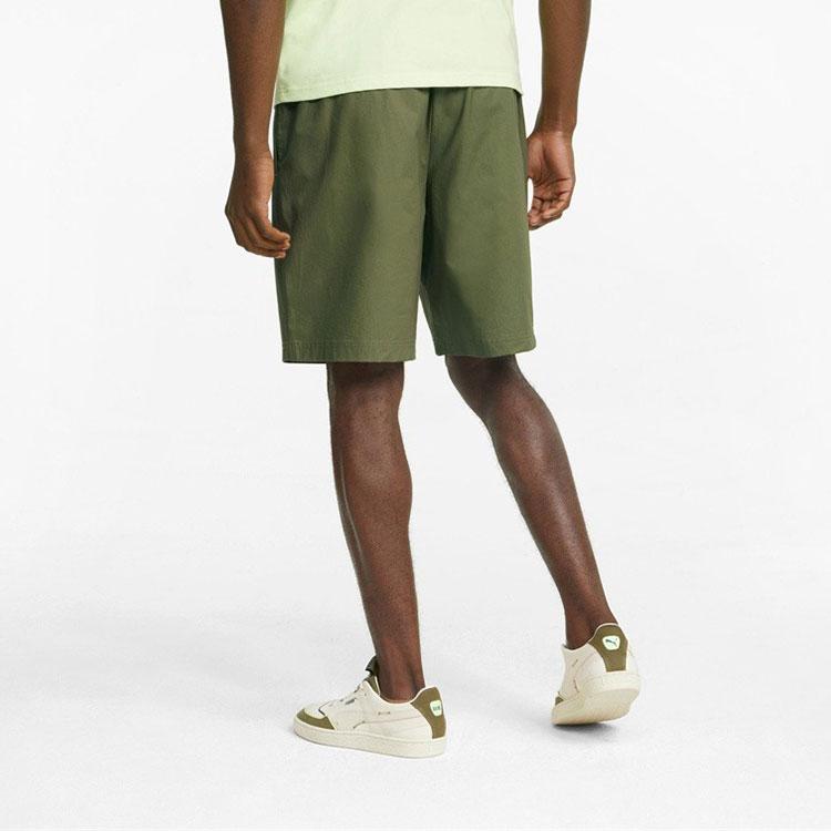 Puma Solid Color Logo Drawstring Straight Shorts Men Bottoms Deep-Moss-Green 536940-32