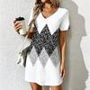 Moda Estiva Donna Scollo a V Manica Corta Retro Geometrico Stampato Vestito Sex Corto Gonna Vestiti