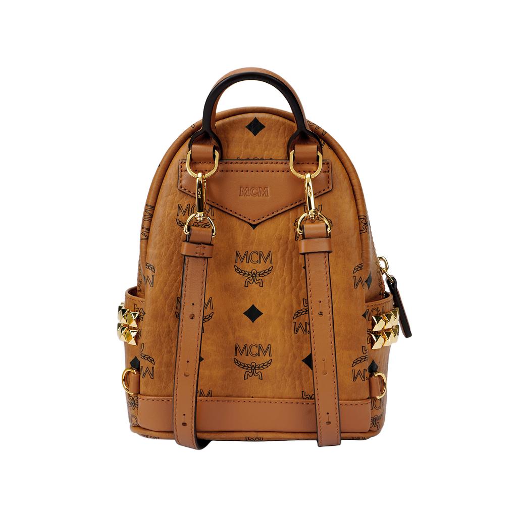 MCM Monogram Print Studded Coated Canvas And Leather Mini Backpack Unisex backpack Brown Cognac MMKDSVE11CO001