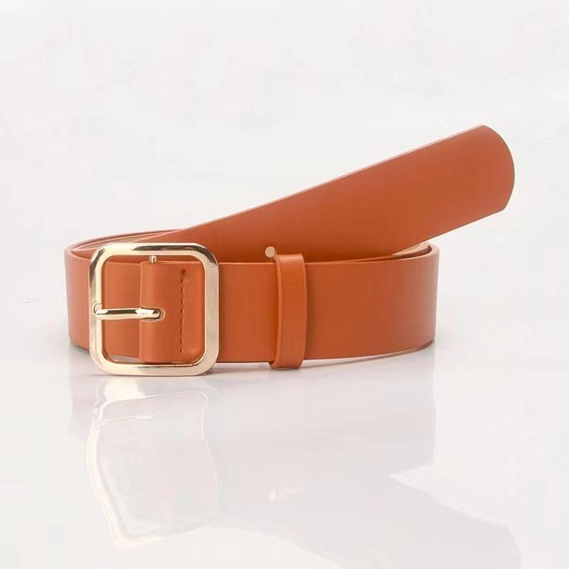 

Stylish Womens Korean Vintage Pu Leather Belt Featuring Square Buckle Design Tan Gold