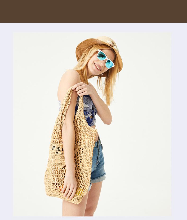 Custom Logo Women's Handmade Woven Paper Bag - Large Capacity Hollow Net Tote Handbag