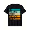 Men'S "I'm Andrew, Doing Andrew'S Things" Slogan T-shirt | 100% Retro Crew Neck, Featuring Turquoise Blue, Brown, Orange, Gray, and Beige Block