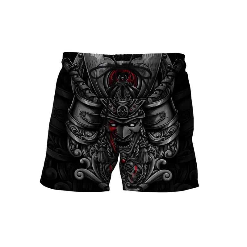 Japanese Samurai Mask Beach Shorts For Men's Clothing Street Harajuku Shorts 3D Print Retro Fashion Mystery Style Funny Pants