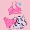 3Pcs/Set Swimsuit Set Sling V-Neck Bra Mid-rise Swimming Briefs Set Solid Color Bikini